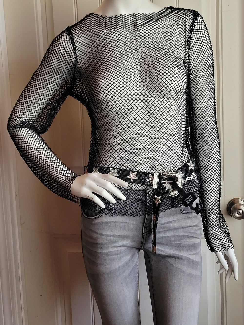 BKE Black Star-Studded Rhinestone Soft Belt M